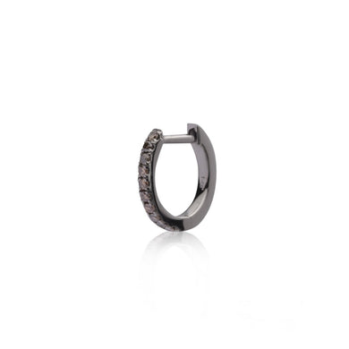 Diamond-Single-Hoop-Earring-18k-Oxidized gold-12mm-Brown-Diamonds-Sophie-by-Sophie