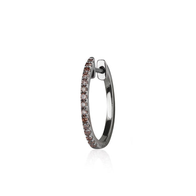 Diamond-Single-Hoop-Earring-18k-Oxidized gold-15mm-Brown-Diamonds-Sophie-by-Sophie